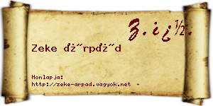 Zeke Árpád névjegykártya
